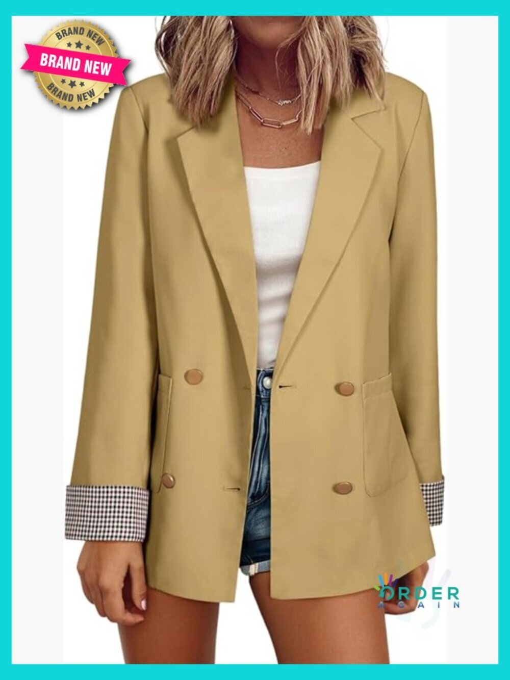 Double Breasted Plaid Blazer Open Front Business Casual Office Suit Jackets